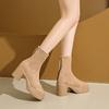 European spring and autumn high-heeled short boots women's 2025 new small man looks tall, autumn and winter thin with skirt thick-soled Martin boots