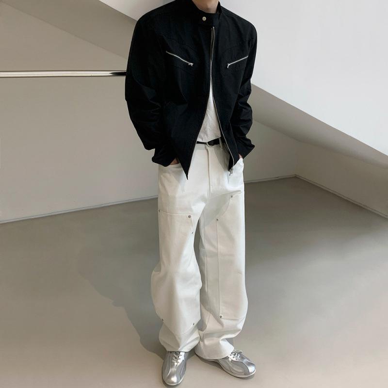 

Куртка мужская осенняя свободная куртка с воротником-стойкой в корейском стиле в модном нишевом стиле с красивым верхом 2XL чёрный