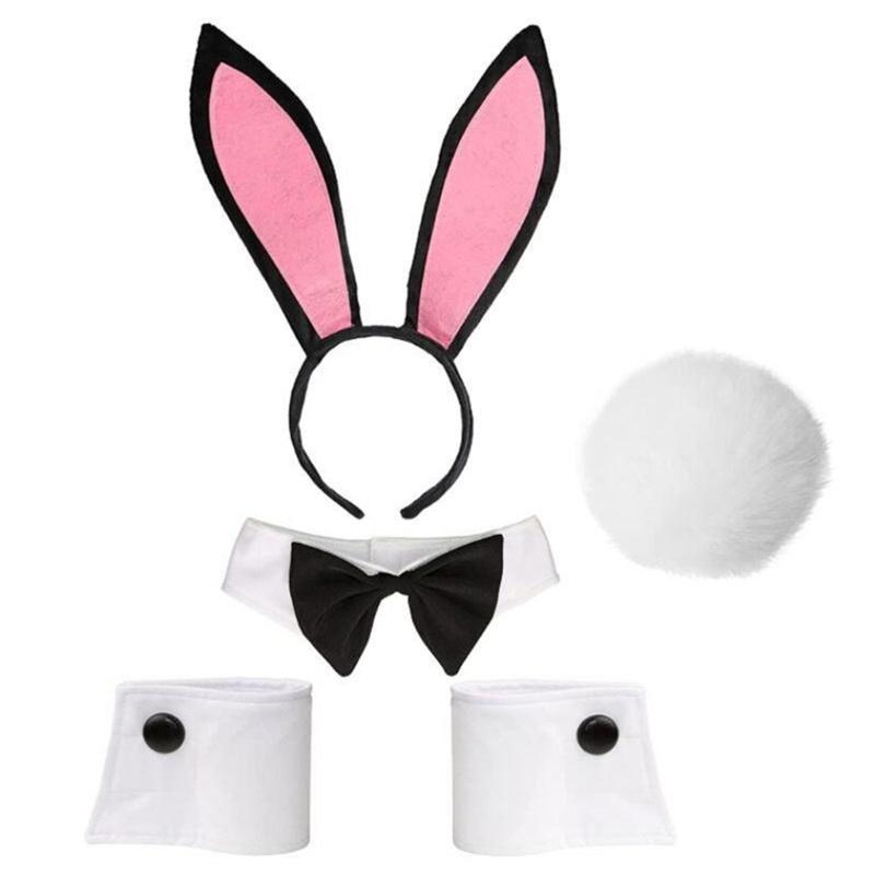 Easter Rabbit Headwear Rabbit Ears Headbands Bowtie Tail Set Rabbit Ears Costume Set Animal Hair Hoop for Easter Party
