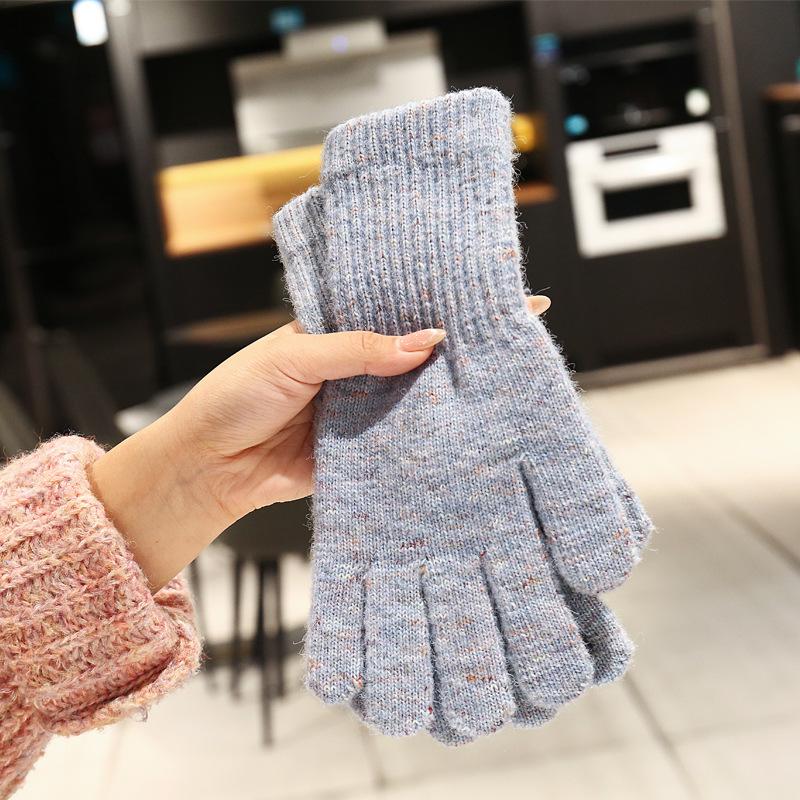 Lange Strickhandschuhe für Damen, Winter, warm und kältebeständig, Fingerhandschuhe im koreanischen Stil mit farbigen Spitzenmustern