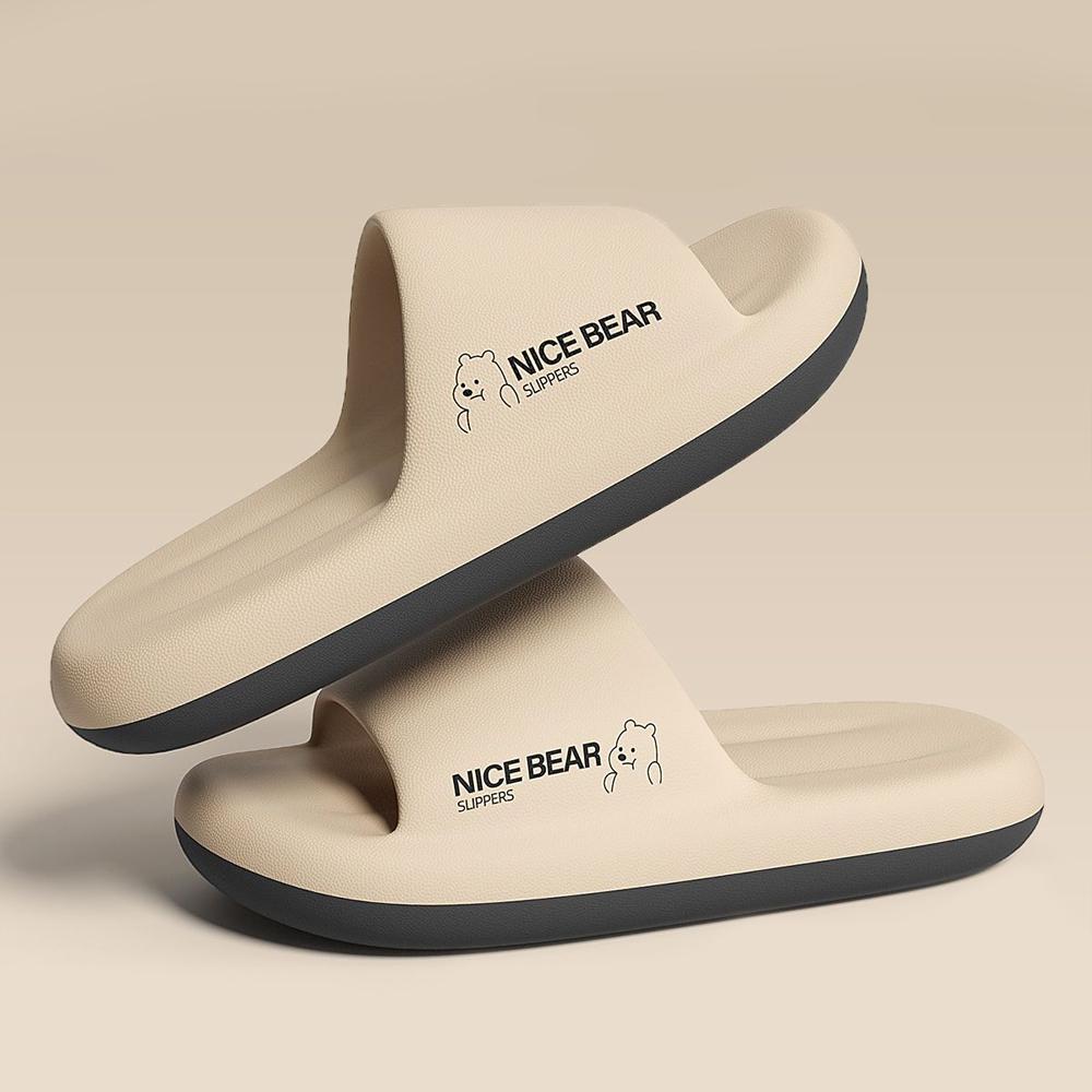 

ZHIDA Print Bear Slippers Indoor Non-Slip Soft Thick Sole Slides Summer Men Beach Flip Flops Home Sandals Bathroom Slippers 40-41 хакі