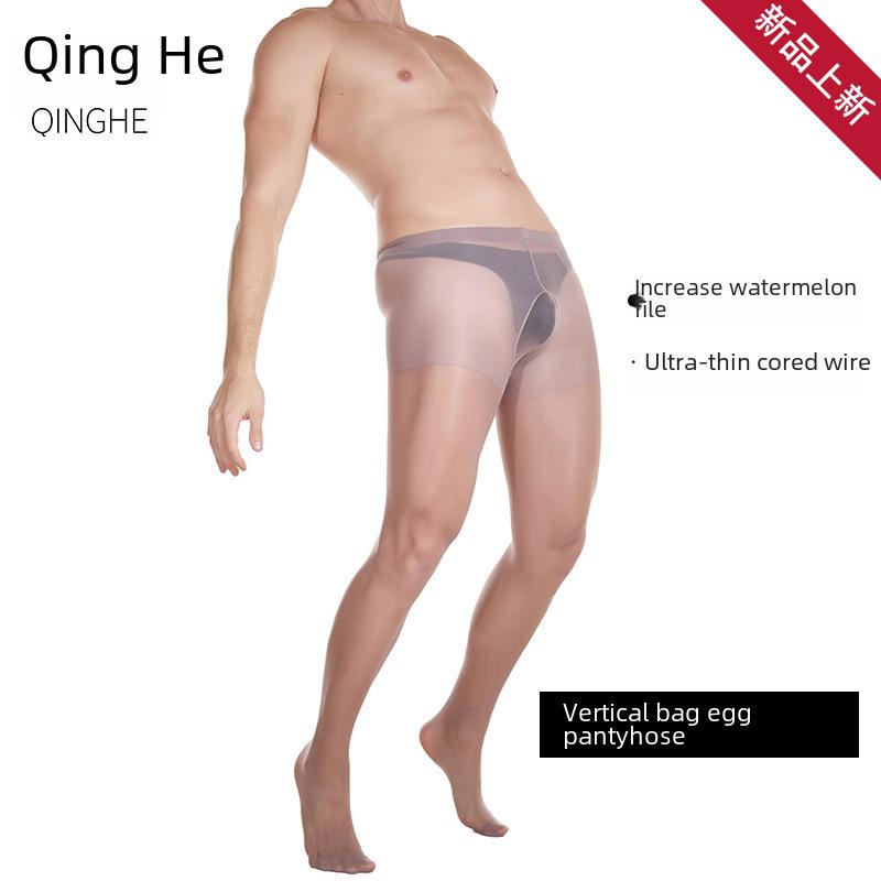 Qinghe Men's Ultra-Thin Silk Pantyhose with Sexy Invisible 200-Lb Support
