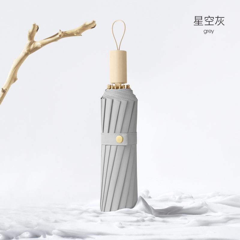 Retro Wind Umbrella Log Handle Vinyl Thickened Sun Umbrella Sunshade Sunscreen UV Protection Dual-purpose Folding
