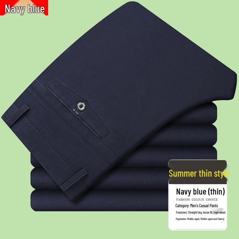 Pantalones de Algodón Rectos Sueltos de Cintura Alta para Hombre de Verano para Personas de Mediana Edad y Mayores