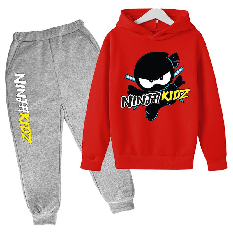 

MINISO Hooded sweatshirts for boys and hoodies for girls NINJA KIDZ Kids Casual pullover Spring and fall kids hoodies and sweatpants Two-piece set 140