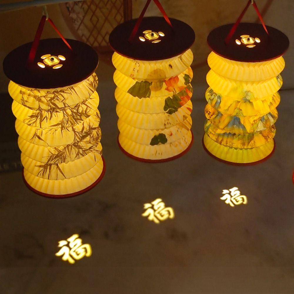 Hanging Chinese Paper Lantern Projected Handheld Lanterns Decorative Flower Lamp  Spring Festival