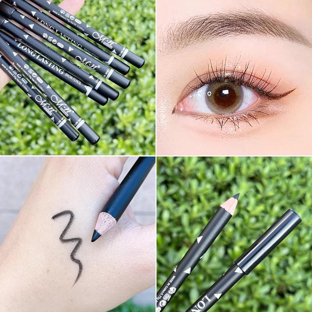 Meinuo Waterproof Long-Lasting Smudge-Proof Black Eyeliner Pencil with Wooden Handle for Professional Makeup and White Highlighting.