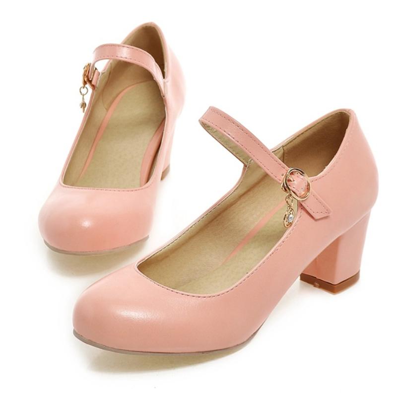 Women's Medium Heels Mary Janes Shoes 2025 Fashion Pink Black White Green Purple Heeled Party Wedding Shoes Female Dress Pumps