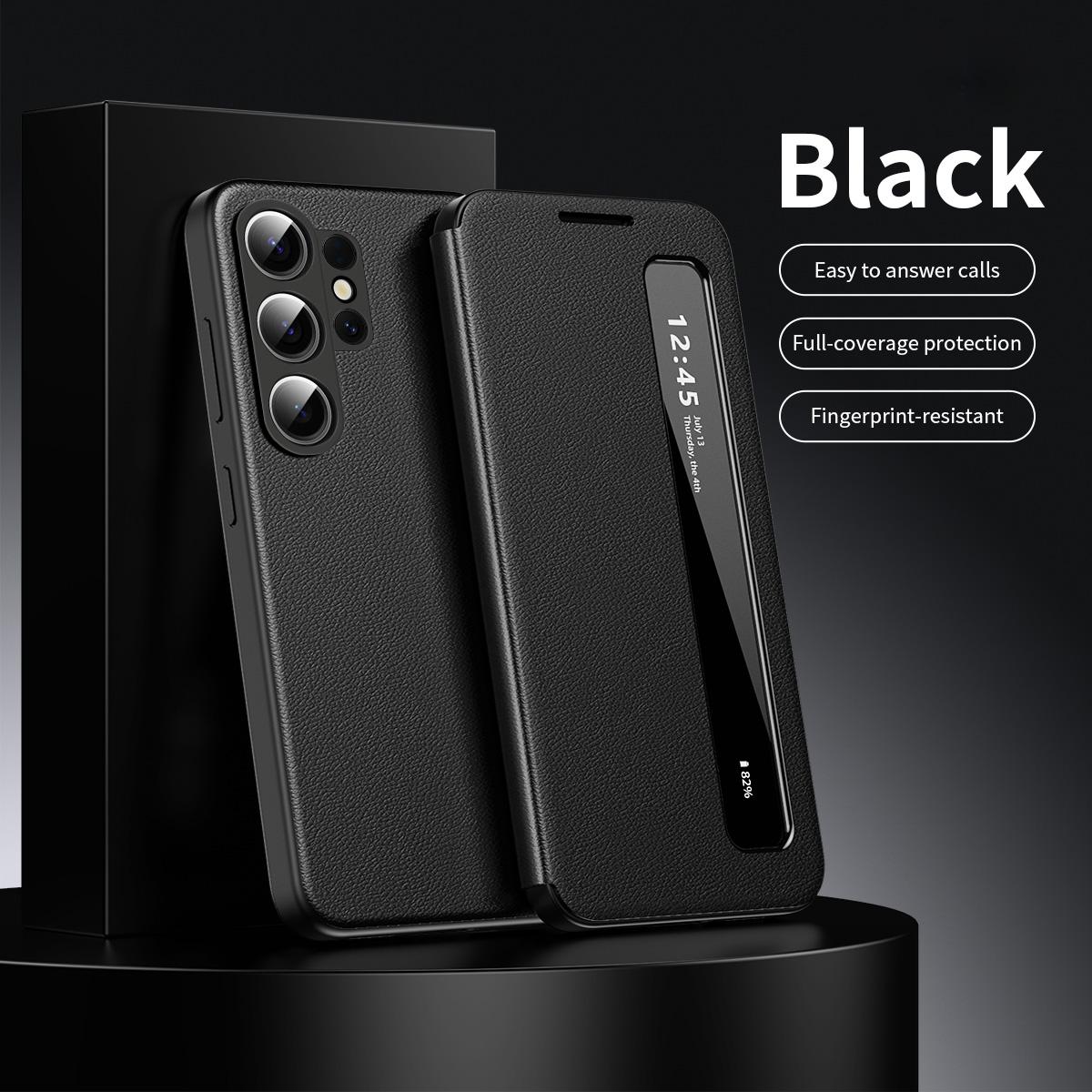 

Умный чехол-книжка S25Ultra, пробуждение/сон через приложение, чехол-кошелек для карт для Samsung Galaxy S25 Ultra, держатель для карт чёрный