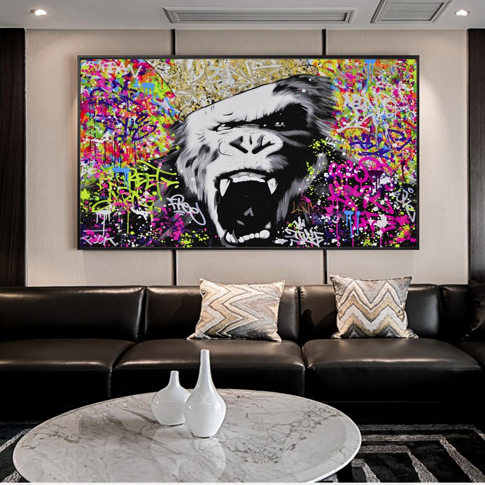 Crazy Monkey Graffiti Wall Art Canvas Prints Abstract Animals Pop Art Paintings Wall Decor Pictures For Room