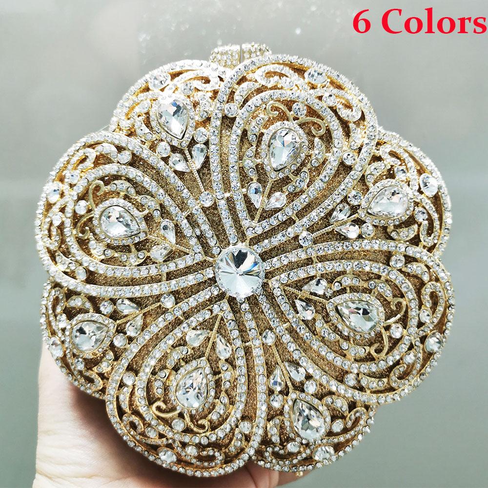 Strass a Fiore Rotondi 6 Colori Borse a Pochette Dorate/Champagne da Donna Borsa da Matrimonio Portamonete da Sera in Cristallo Pochette Metalliche Minaudiere