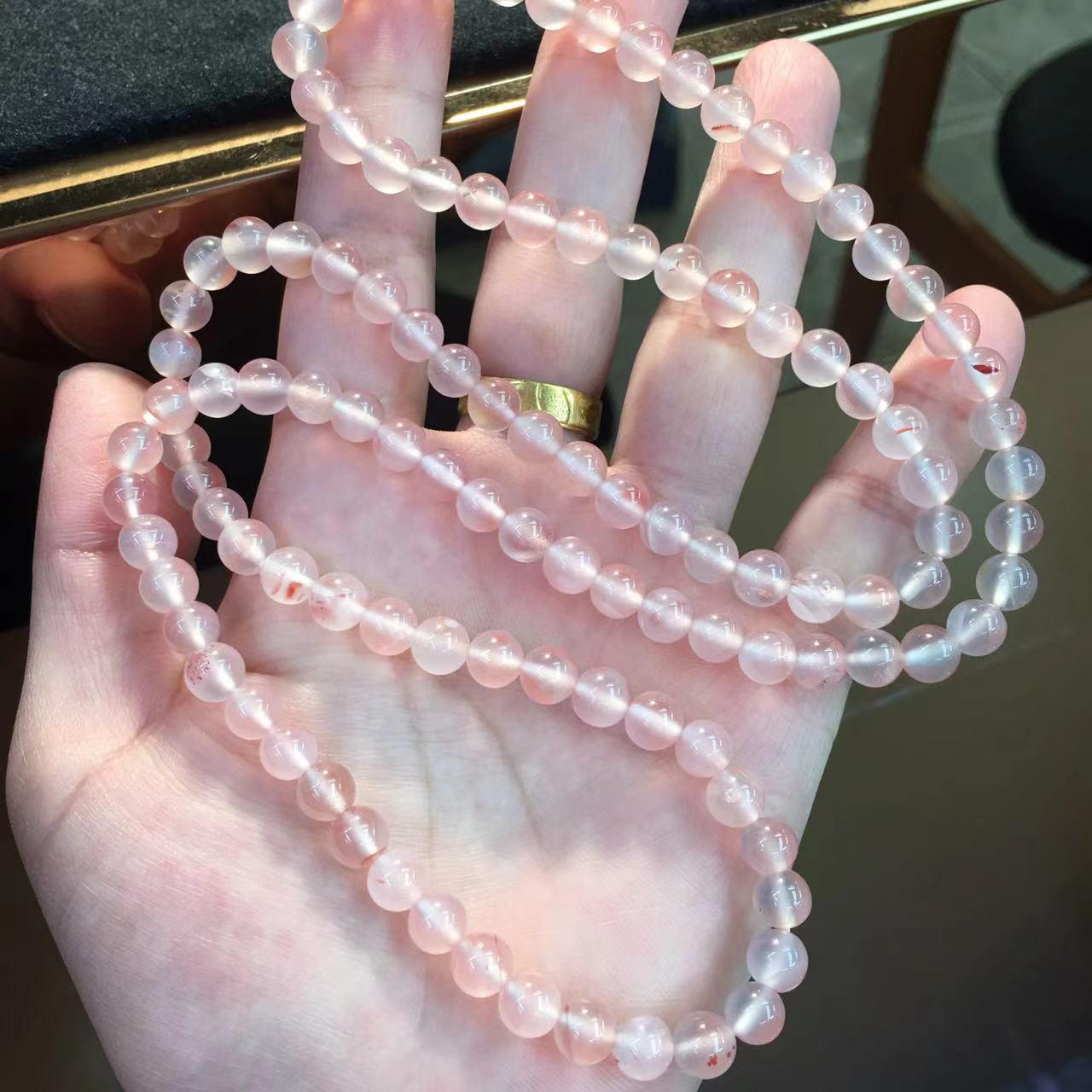 6mm South Red Cherry & Pink Ice-Grain Round Beads Multi-Strand Prayer Bracelet