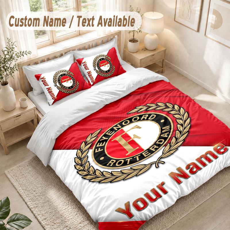 Custom Name Bedding Set 3 PiecesFeyenoord Print Duvet Cover + 2 Pillowcases Soft Bed Decor