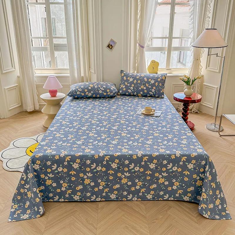 Simple Black White Checkered Pattern Bed Sheet Set 100% Cotton Skin-friendly Breathable Thicken Flat Sheet with 2 Pillowcases