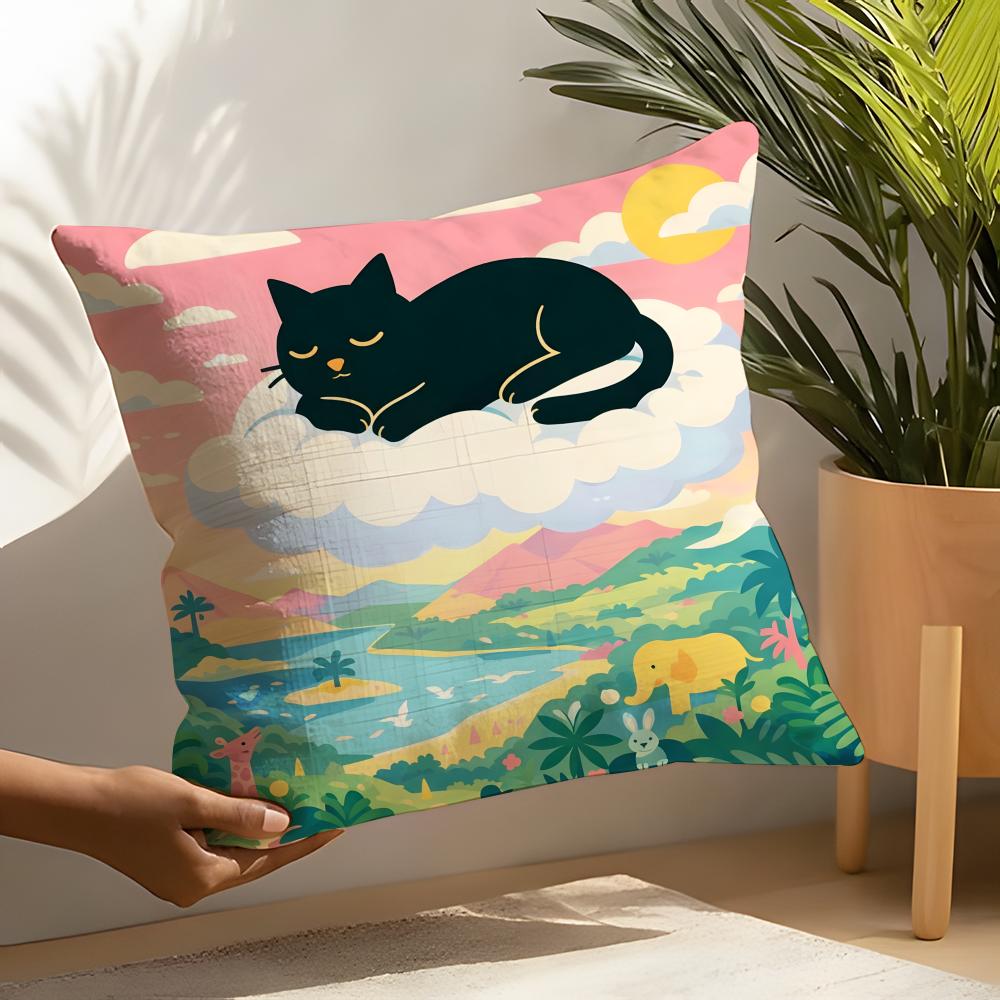 Cute Cat Illustrations Pillow Case Home Living Room Decoration Linen Pillowcover Pillow Cases Cushion Cover