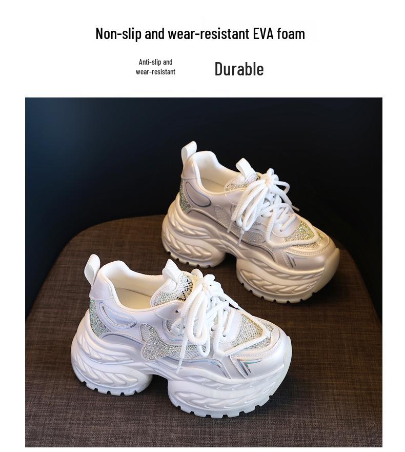 2025 Rhinestone Platform Hidden Heel Women's Fashion Sneakers