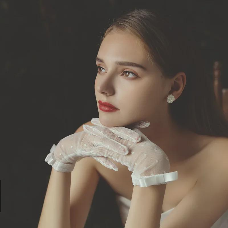 Black Lace Floral Bow Gloves for Bridal, Studio & Photography Accessories