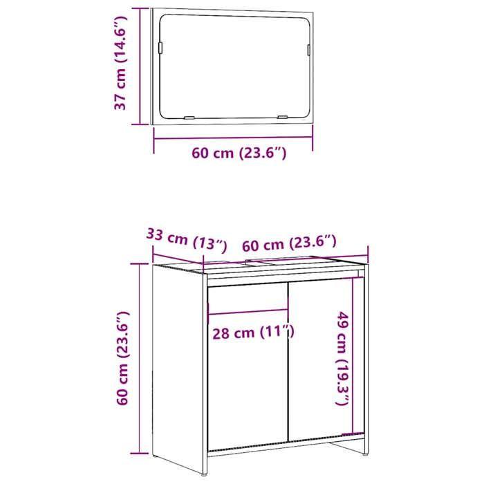 VidaXL Ensemble de meubles salle de bain 2 pcs bois d'ingénierie, armoire de salle de bain, placard de salle de bain, meuble 856067