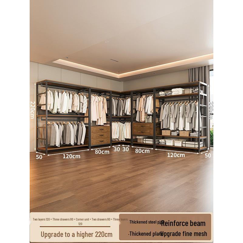 Metal Walk-In Wardrobe: Floor-Standing Clothes Rack, Open Garment and Hat Rack, Bedroom Shelf Assembly