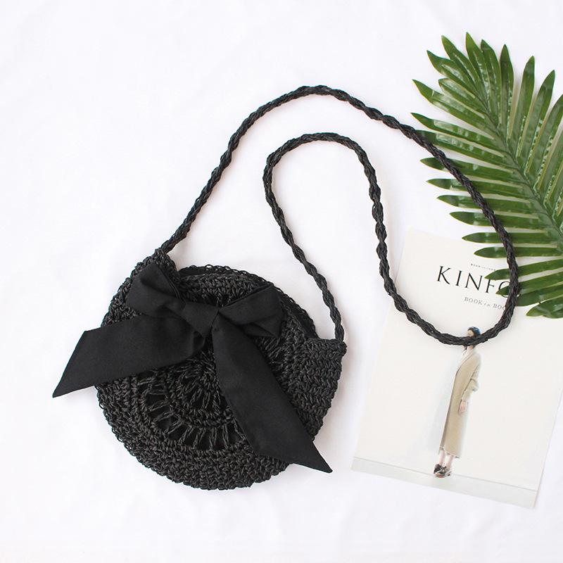 

Round Straw Bag Handbags Women Summer Rattan Bag Handmade Woven Beach Circle Bohemia Handbag New Fashion 2025 new gift чорний