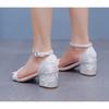 5cm Square Heel Sandals White Lace Flower Bridal Shoes Women