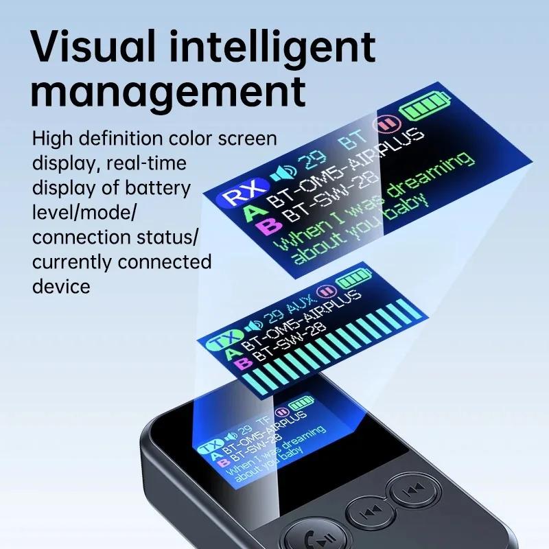 2 v 1 Bluetooth 5.4 Audio Přijímač Vysílač 3,5MM AUX TF Karta Stereo Hudba Mikrofon Bezdrátový Adaptér S LED Displejem Pro Auto TV