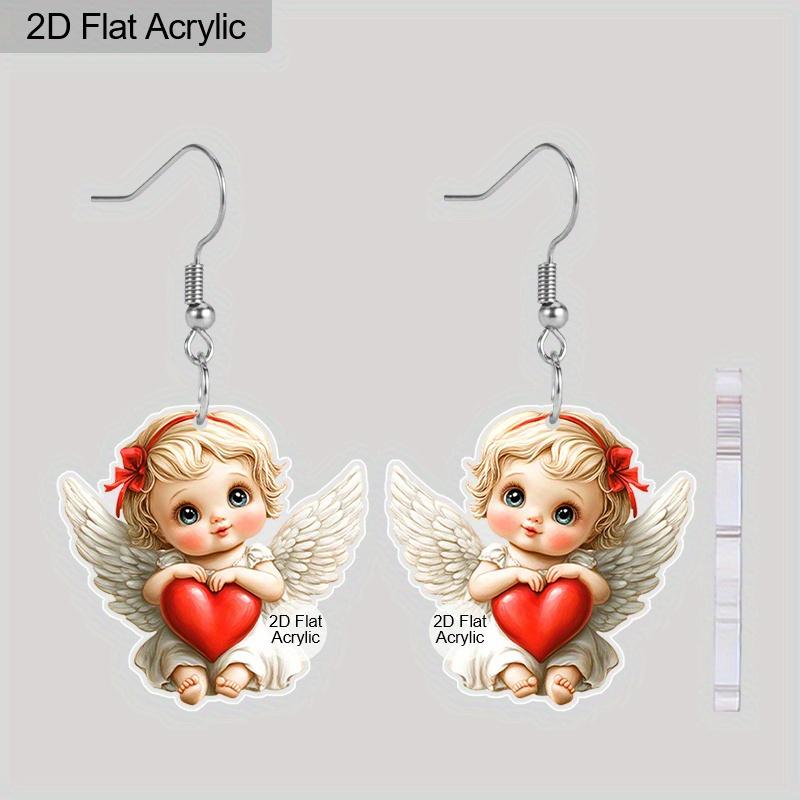 

2D Плоские Свадебный Сезон Сладкое Сердце Купидон Ангел Женские Акриловые Серьги-Подвески Романтический Стиль День Святого Валентина Свадебные Украшения Подарок