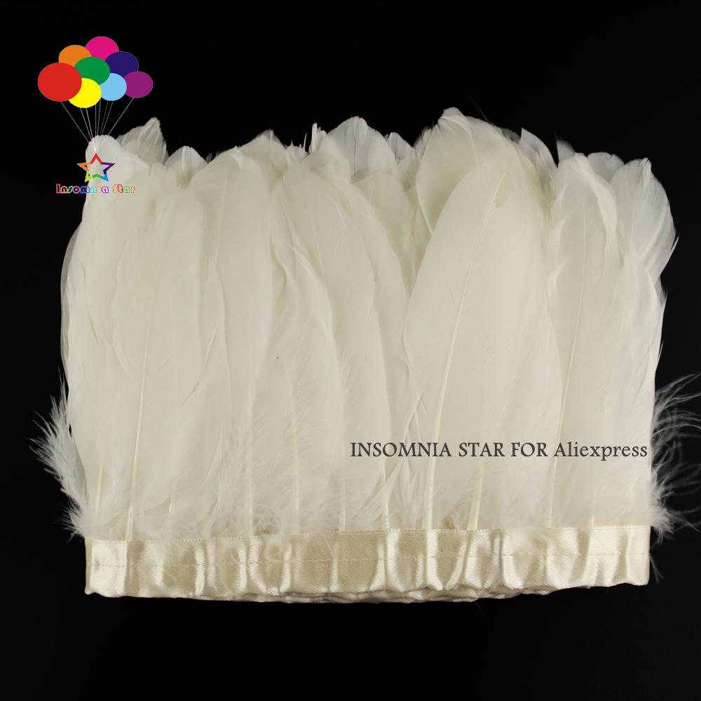 Feather2 Meter/pack Goose Feather Fringe Trim On Satin Header 6"- 8" In /15-20 Cm Width