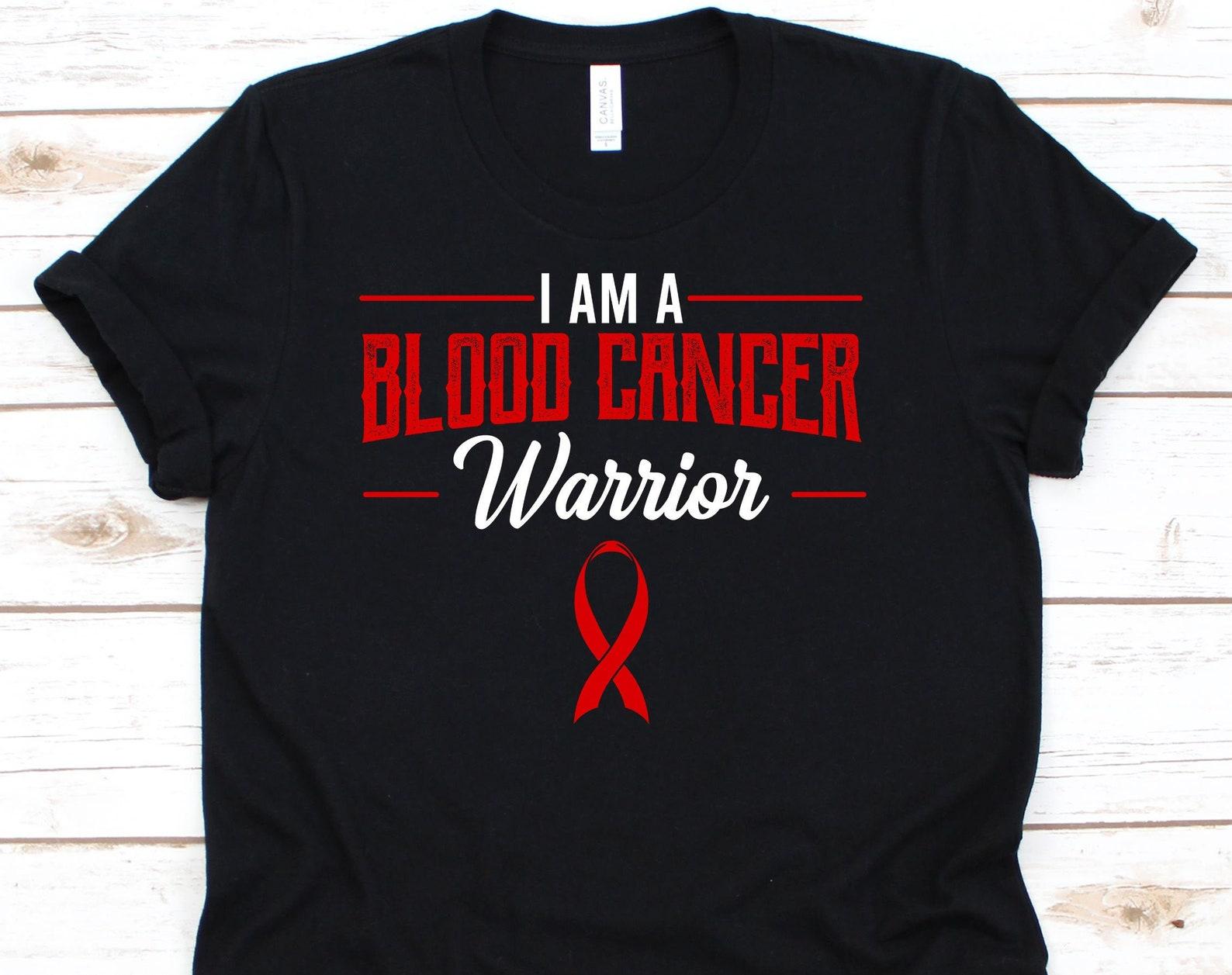 I Am A Blood Cancer Warrior Shirt, Cancer Awareness For Blood Cancer Warrior Fighter Survivor, Red Ribbon Tshirt For Blood Cancer Supporter S