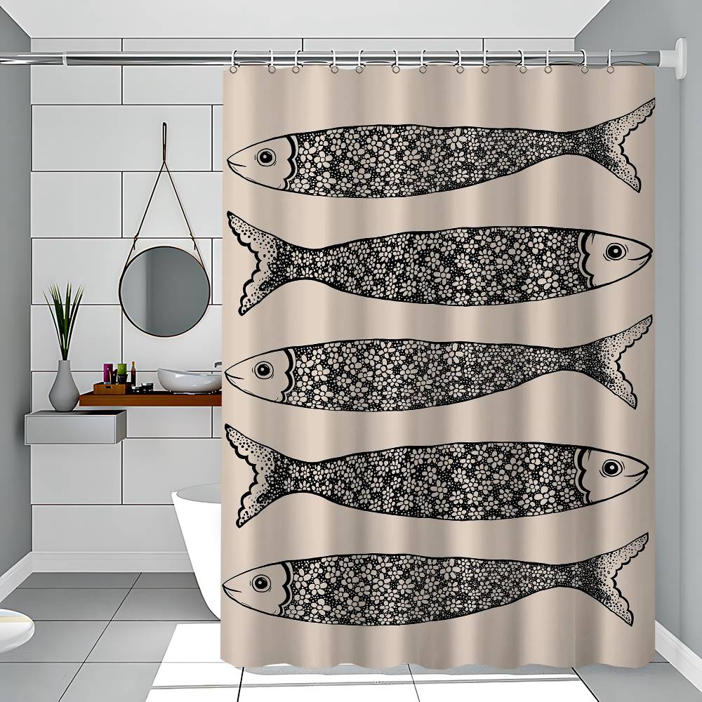 Retro Keuken Vis Blauw Sardines Rood Kreeft Tonijn Eenvoudig Douchegordijn Badkamer Douchegordijn Makkelijk Schoon Schrob Licht Ondoorzichtig