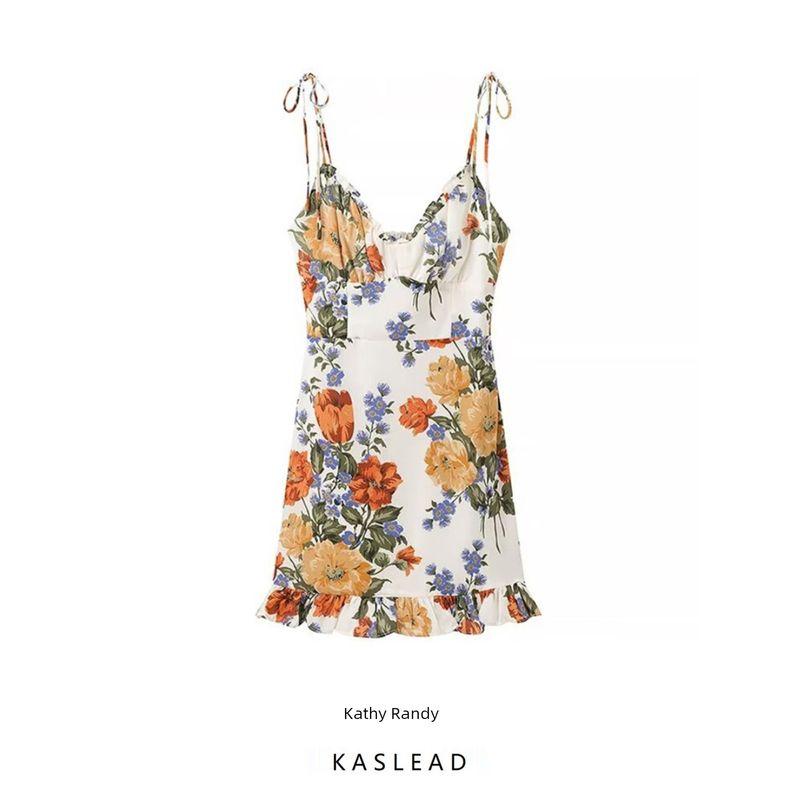 Kaslead New Arrival Women's Clothing Fashion Style Fashion Casual Minimalist Niche Style Print Suspenders Jumpsuit Short Skirt