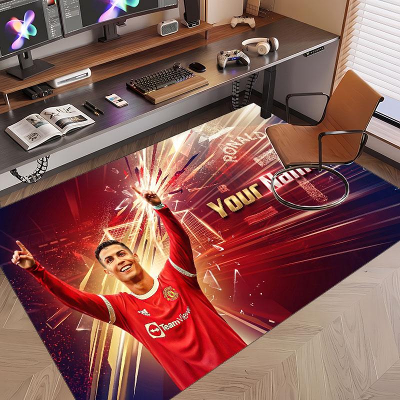 Custom Rug Cristiano Ronaldo Pattern Print Name Text Soft Non‑Slip Floor Carpet for Home Indoor Decoration