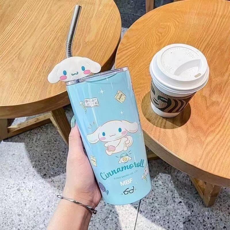 Non-Toxic 600Ml Sanrio Thermos Cup Kawaii Hello Kitty Kuromi Melody Student Children Gift Anime Cartoon Cute Portable Straw Large Capacity