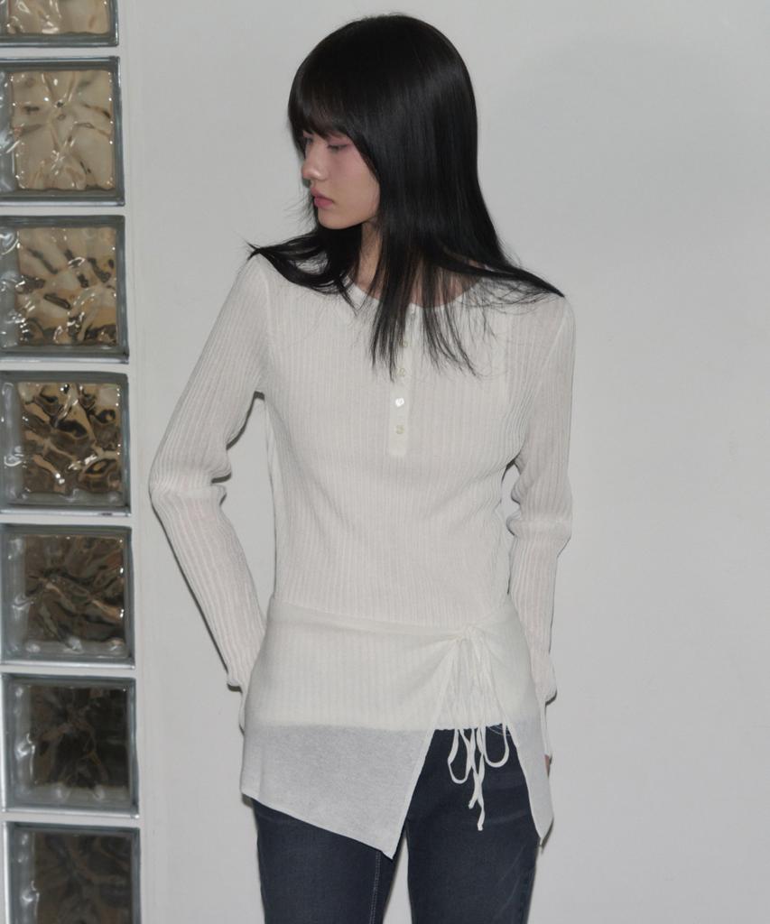 Ledeoli Henley Neck Layered Set Linen Knit Top [Black]