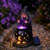 Dark Atmosphere Night Light Solar Witch Statue with Glowing Cauldron, Outdoor Halloween Garden Light, Party Decorations Resin Decorative Figurine