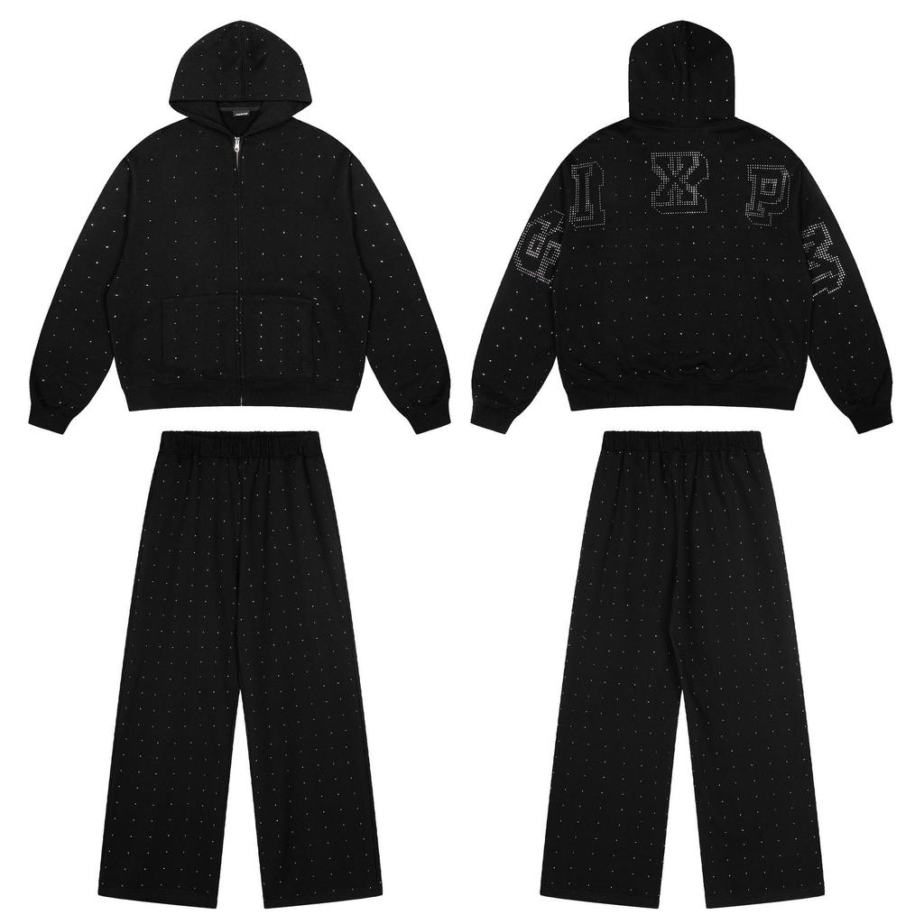 Trendige 6PM schwere Baumwoll-Reißverschlussjacke: Lockerer Schnitt, Streetwear-Stil mit aufgesetzter Stickerei.