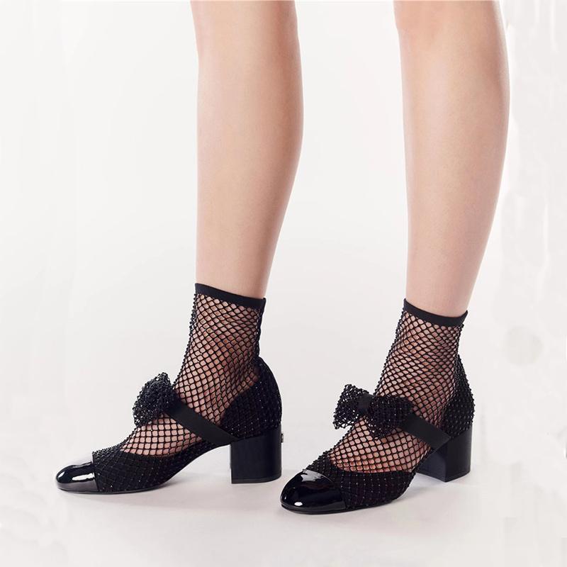 Fashion Spring Summer 2025new Rhinestone Bowkno Sexy Mesh Boots High Heels Small Fragrance Style Sandals Europe America Big Size 45 46