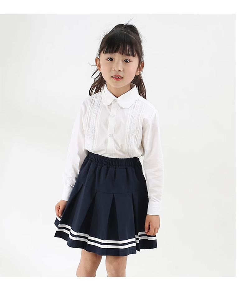 Navy Blue Pleated Cotton Skirt for Medium & Large Girls - Summer School Style