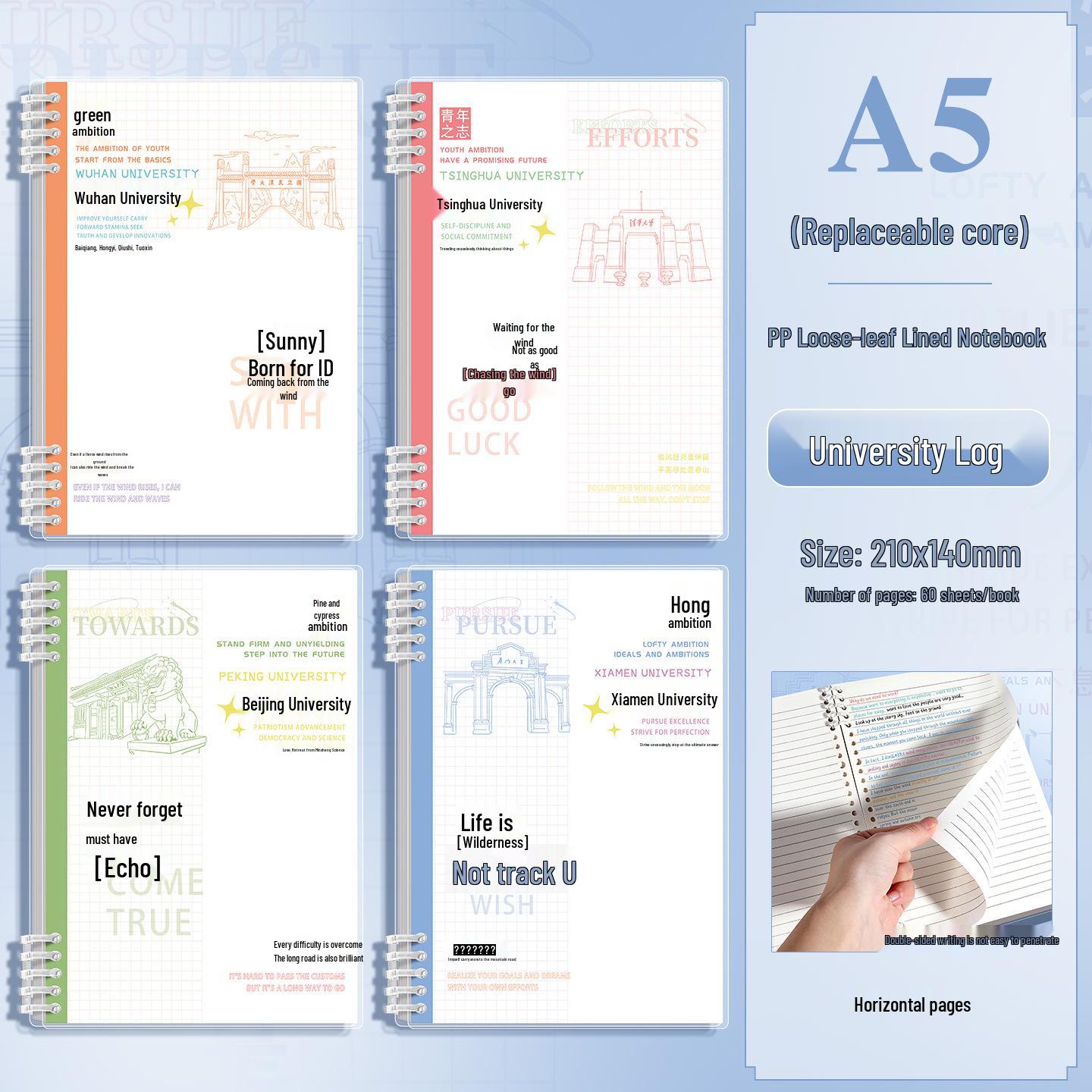 Youth Campus Detachable B5 & A5 Loose-Leaf Notebook for College Students