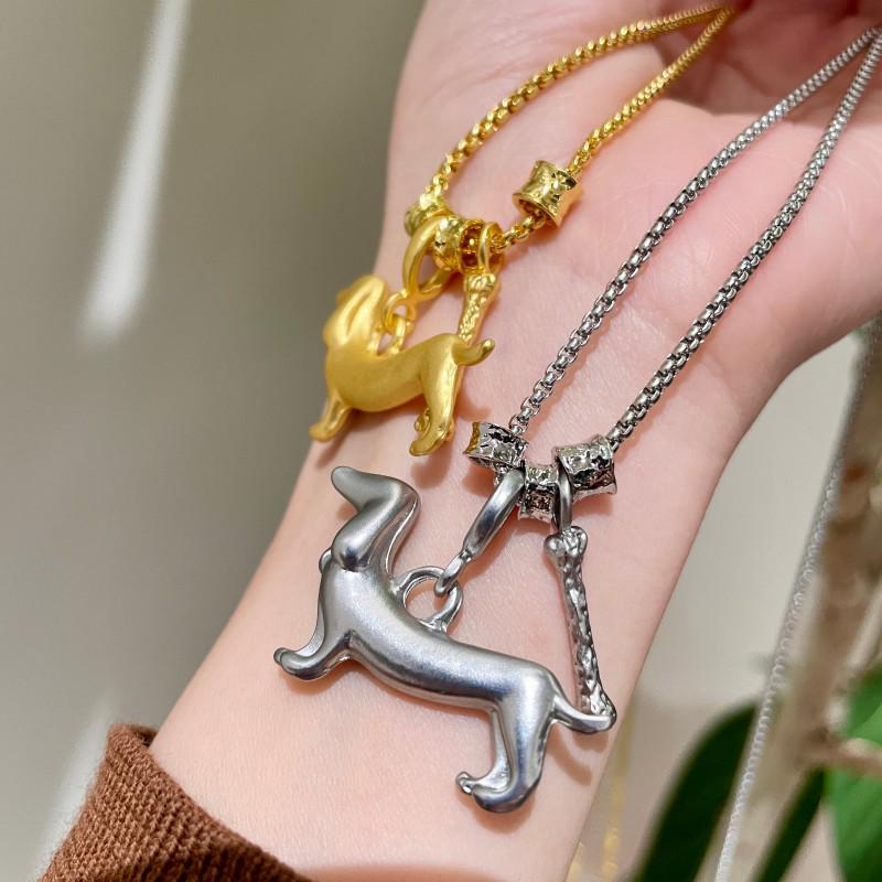 Korean Dachshund Puppy Luxury Necklace - High-End Sweet & Cool Silver Sweater Chain