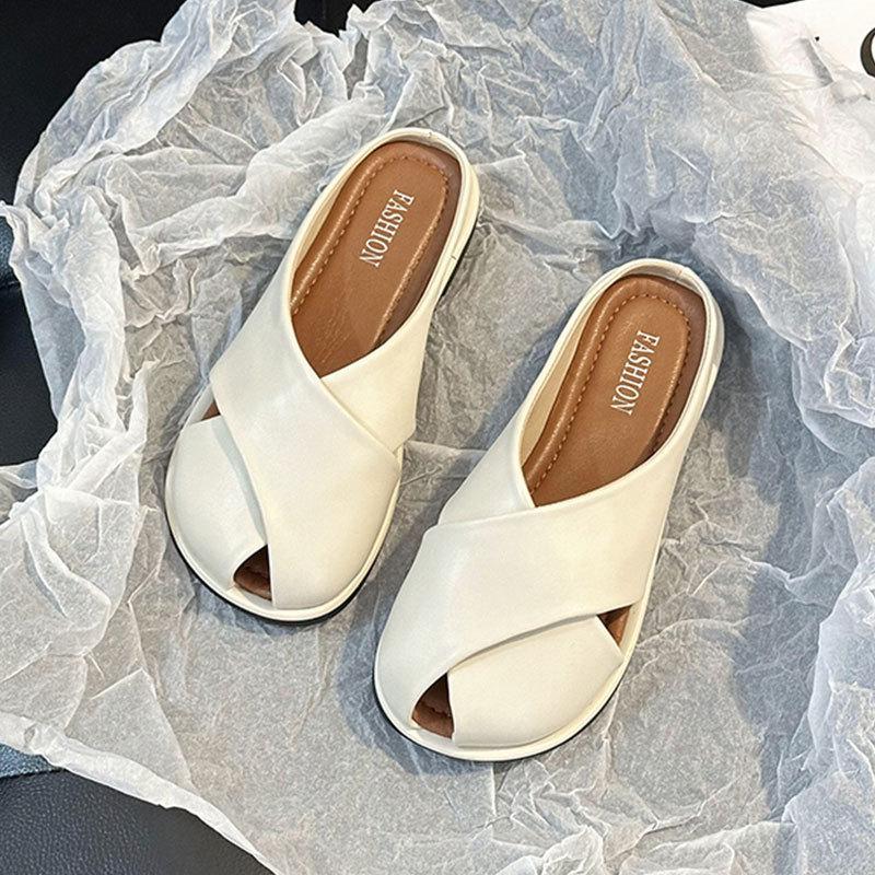 Baotou Half Slippers Women's Summer Wear 2025 New Thick-soled One-pedal Muller Shoes Flat-soled Sandals Lazy Sandals