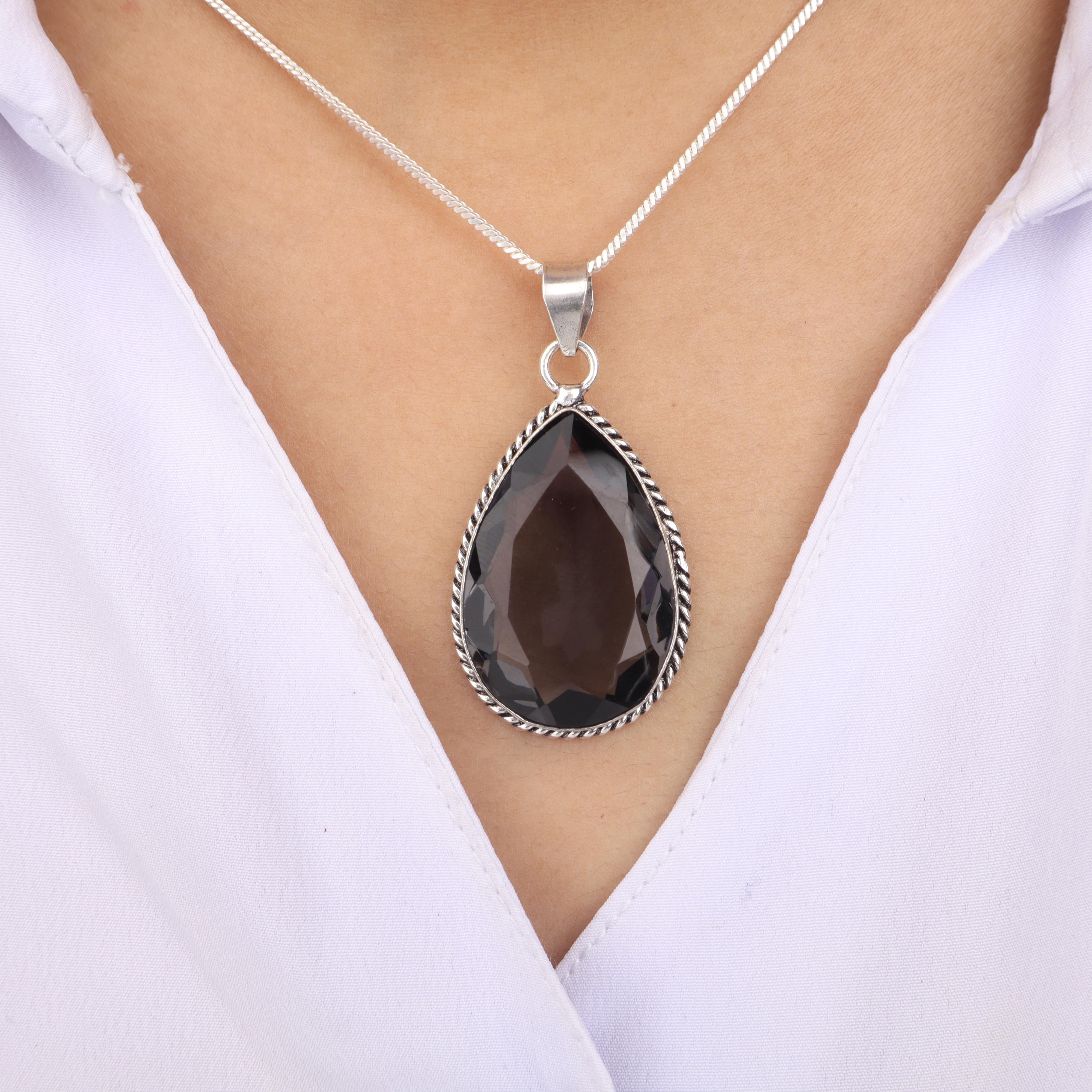 

Кулон из серого кварца и серебра 925 пробы ручной работы, дизайнерский кулон для подарка на день рождения PP-65-7