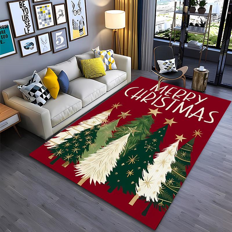 Christmas Tree Deer Nutcracker Jingle Bells Carpet,Rug for Living Room Bedroom Sofa Doormat Decor,Kid's Non-slip Floor Mat Gifts