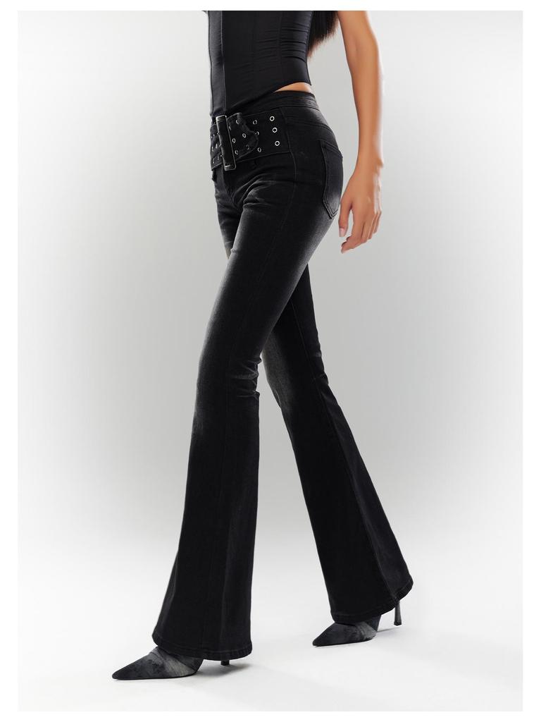 Black & Gray Women's Floor-Length High-Waisted Retro Flared Jeans - Autumn 2024 Edition