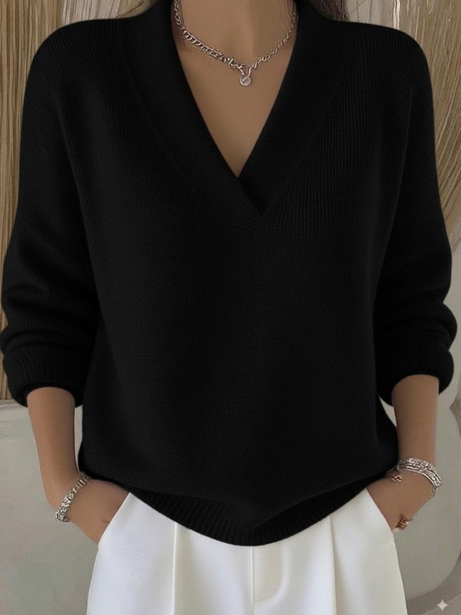 

Knit V-Neck Loose Pullover Sweater for Women Autumn Winter New Style Solid Color Casual Fashion Clothing 5XL чорний