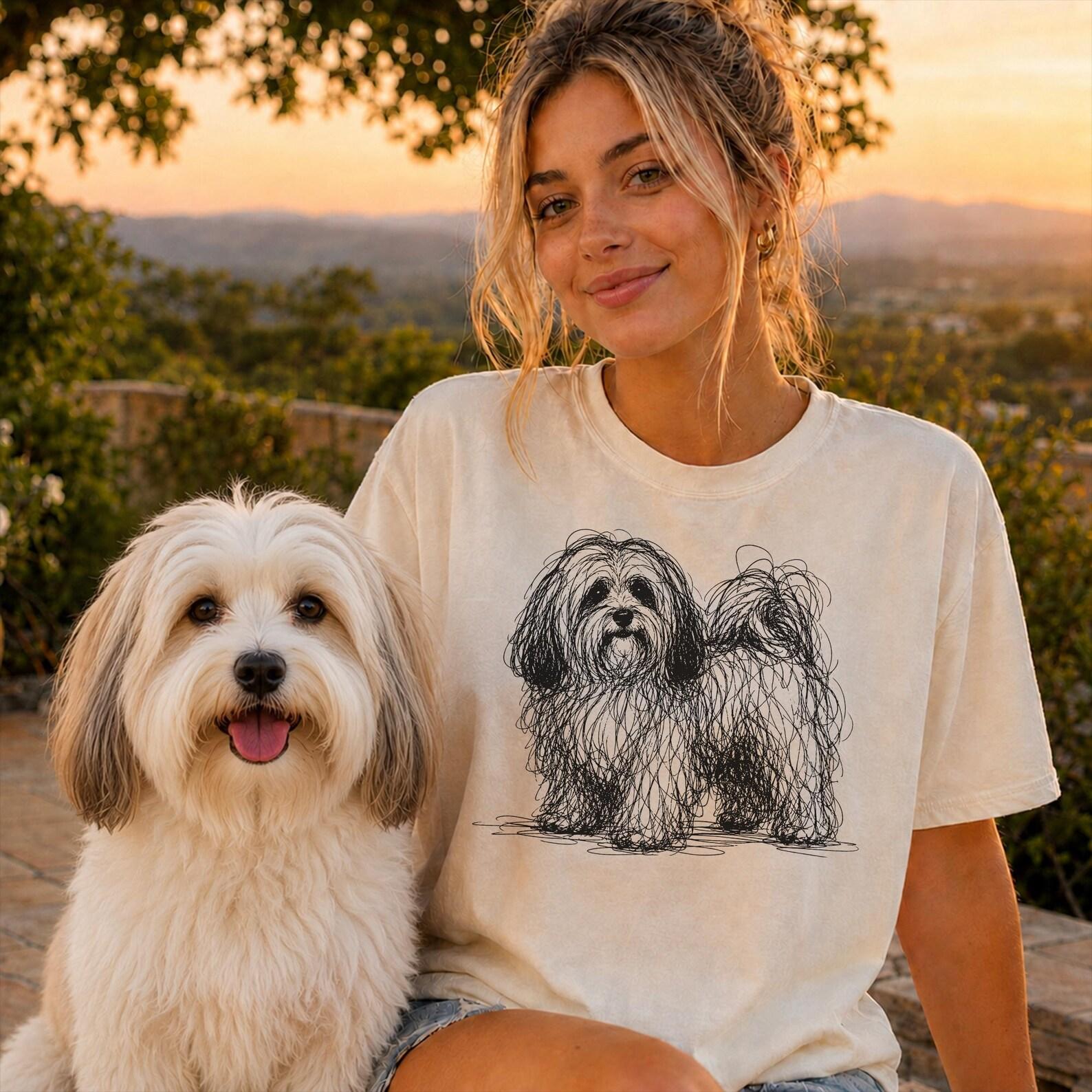 Havanese Line Art Shirt, Minimalist Scribble Havanese Sketch Tee, Abstract Dog T-Shirt, Havanese Mom Gift, Artsy Dog Lover Tee M