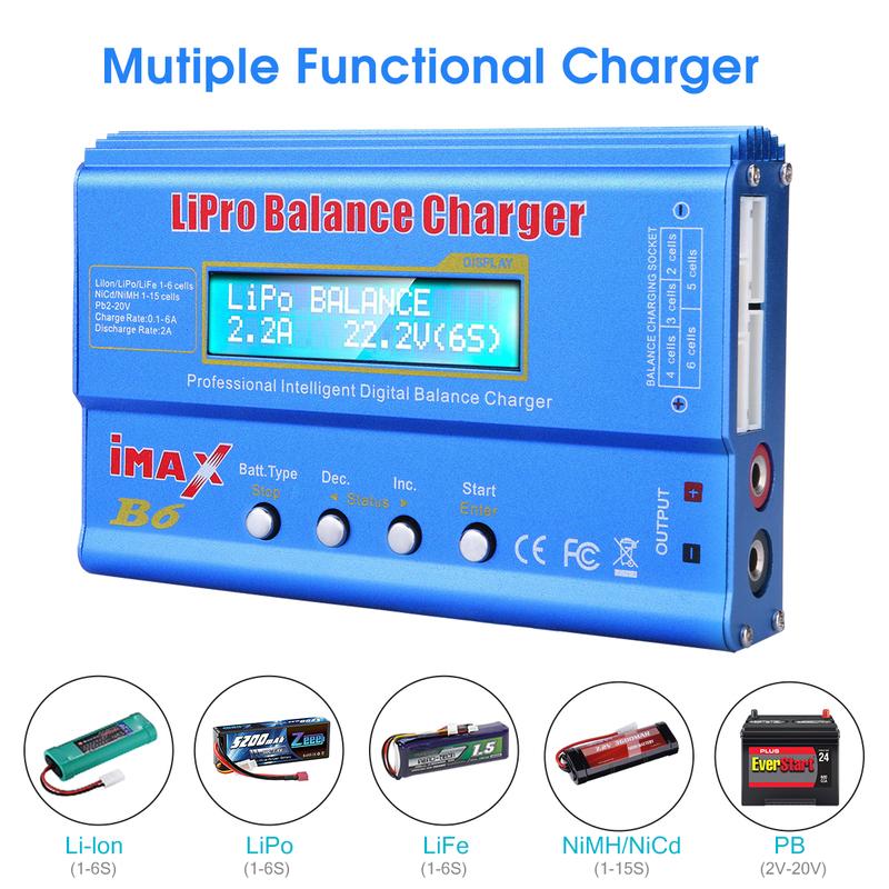 IMAX B6 80W Multi-function Charger For Lipo Li-ion LiFe NiMh Ni-Cd PB Battery RC Balance Discharger 15V 6A Adapter Optional