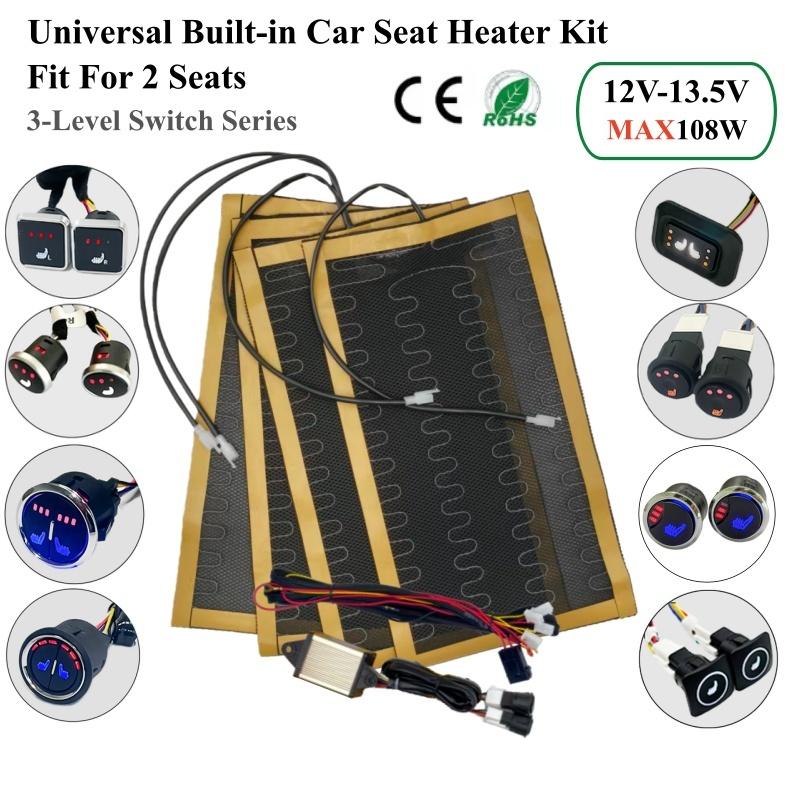 108W Built-in Car Seat Heater Kit Fit 2 Seats,12V 4Pcs Universal Alloy Wire Heating Pads with 3 Levels Control Switch System