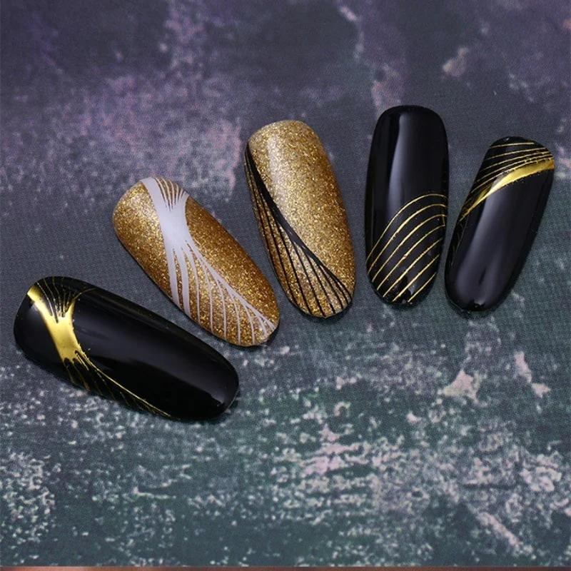 Nail Art Sticker Sling Adhesive 3D Golden Metal Stickers Decal Fashion Nail Art Advanced Sense DIY Three-dimensional Stickering
