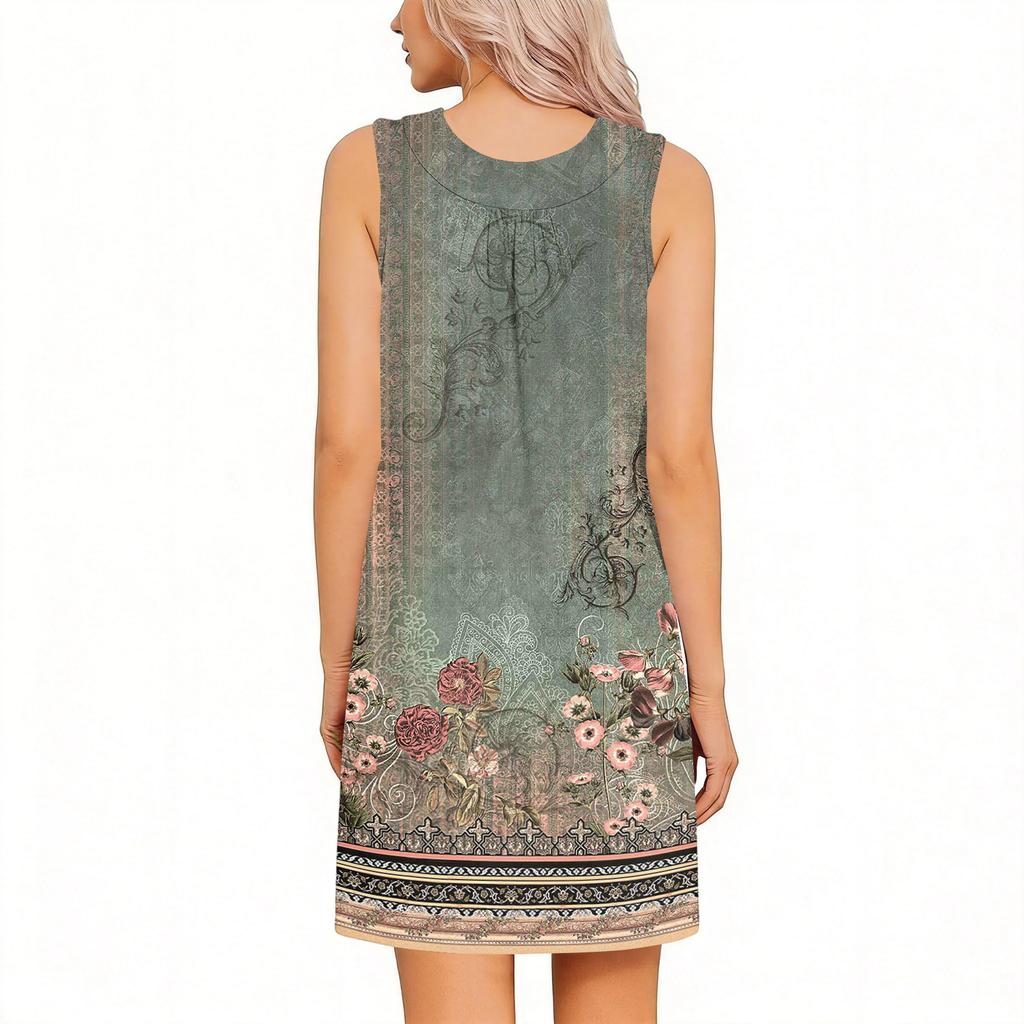 Sleeveless Floral Print Dress with Tear-Away Shoulder Design Post Surgery Recovery Dress for Women Comfortable Lightweight Fabric